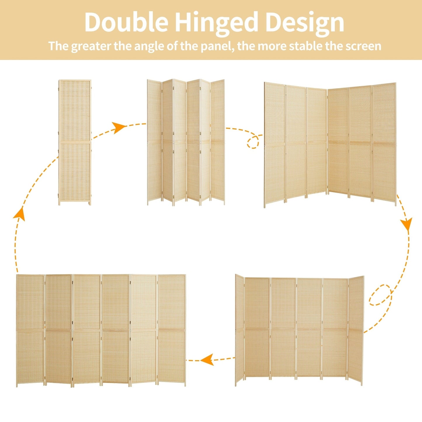 Divisorio per ambienti in bambù a 4/6 pannelli, divisorio a parete staccabile da 6 piedi per la separazione degli ambienti, schermo pieghevole per la privacy