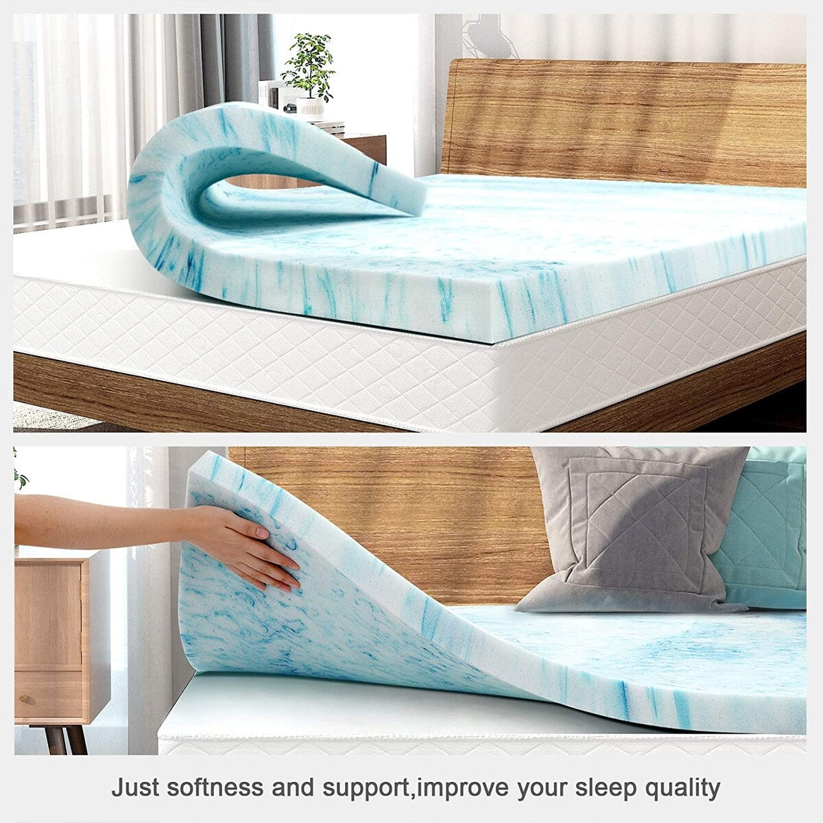 Coprimaterasso in memory foam con gel rinfrescante da 4 pollici, coprimaterasso in schiuma ventilata con CertiPUR-US