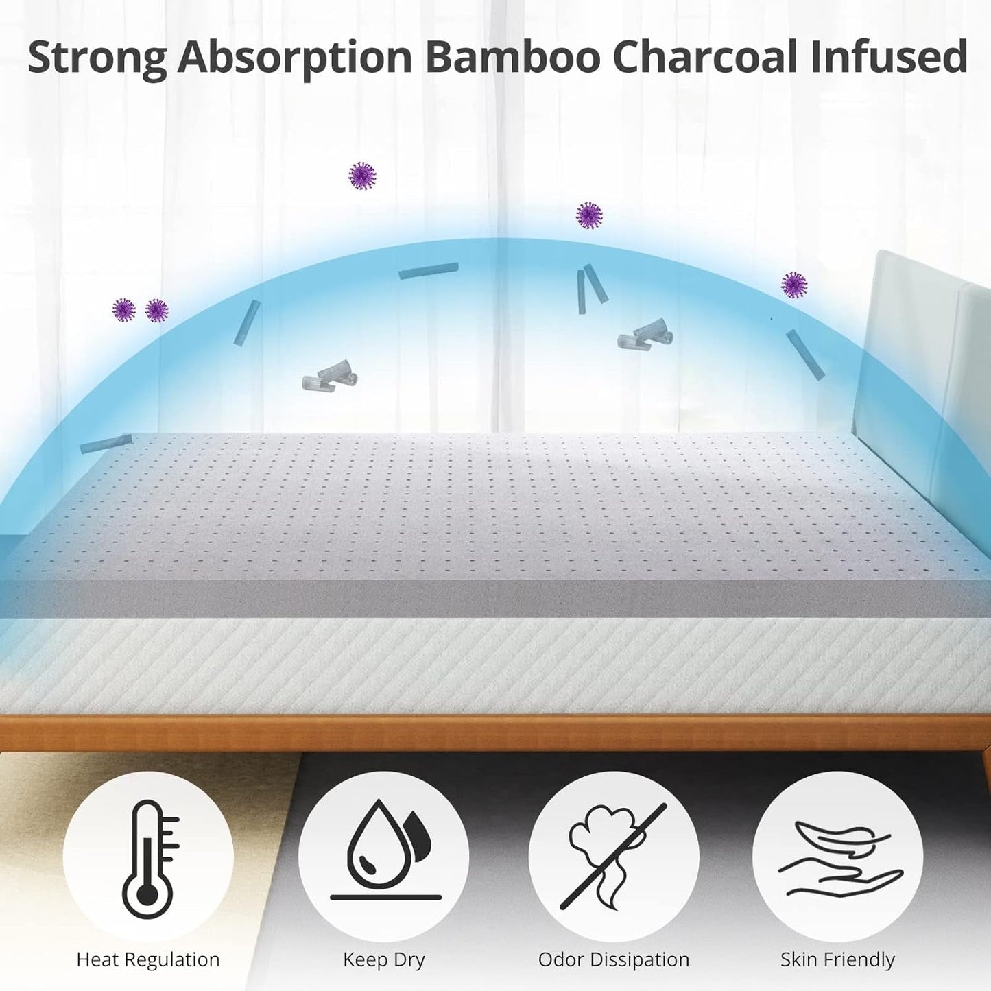 Coprimaterasso da 4 pollici King, coprimaterasso in memory foam in gel per letto matrimoniale per un sonno morbido e rinfrescante, allevia la pressione