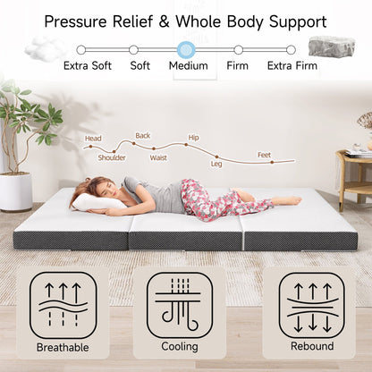 Materasso in memory foam rinfrescante pieghevole in tre parti da 4 pollici