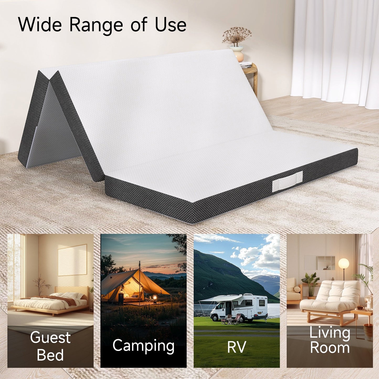 Materasso in memory foam rinfrescante pieghevole in tre parti da 4 pollici