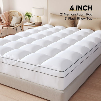 Coprimaterassi in memory foam bianco da 4 pollici