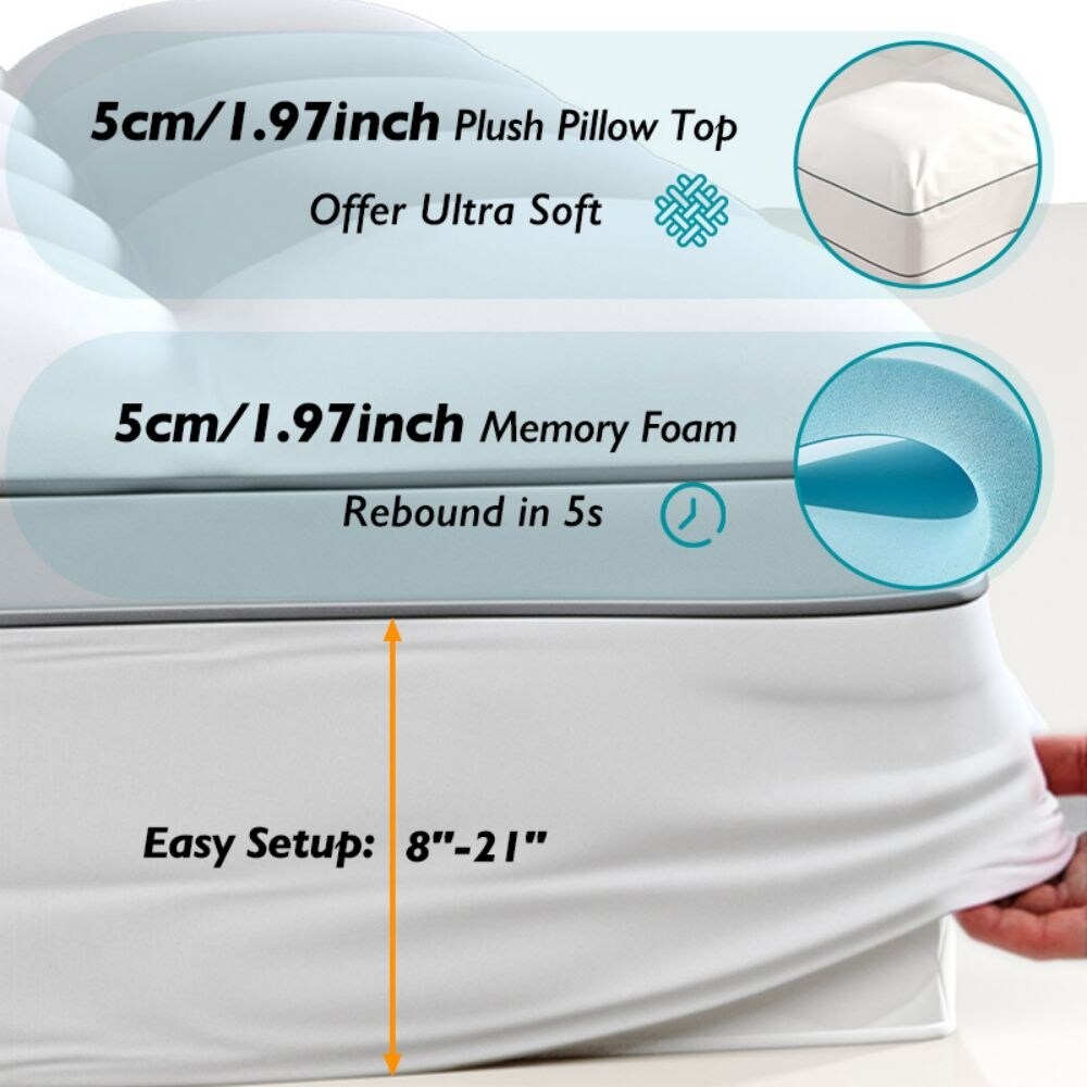 Coprimaterassi in memory foam bianco da 4 pollici