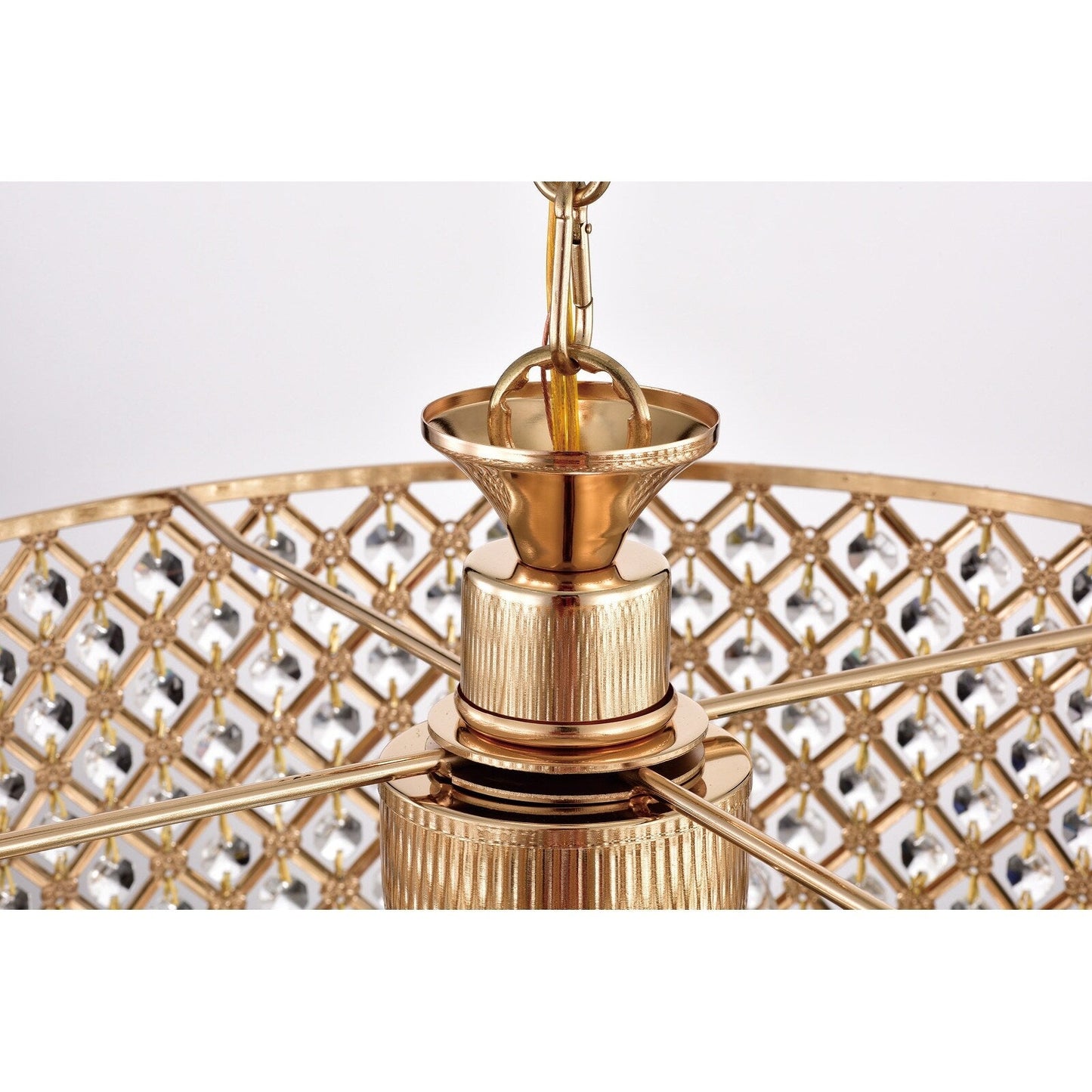 Lampadario a tamburo con perline rotonde e cristalli pendenti