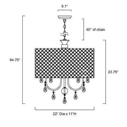 Lampadario a tamburo con perline rotonde e cristalli pendenti