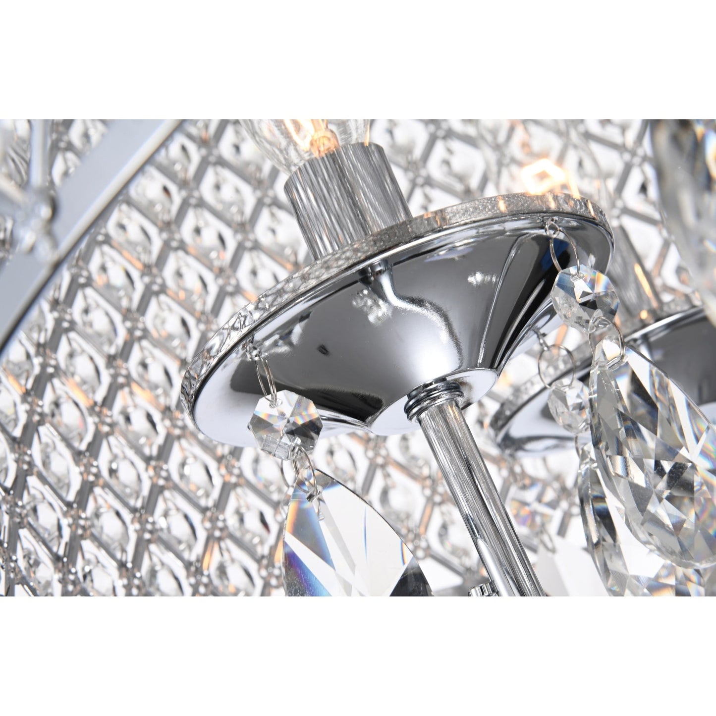 Lampadario a tamburo con perline rotonde e cristalli pendenti