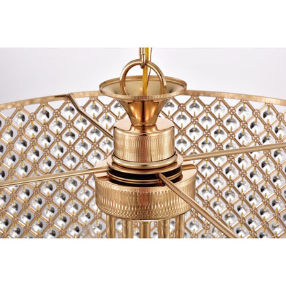 Lampadario a tamburo con perline rotonde e cristalli pendenti