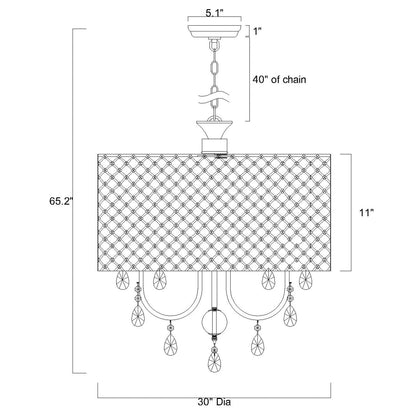 Lampadario a tamburo con perline rotonde e cristalli pendenti