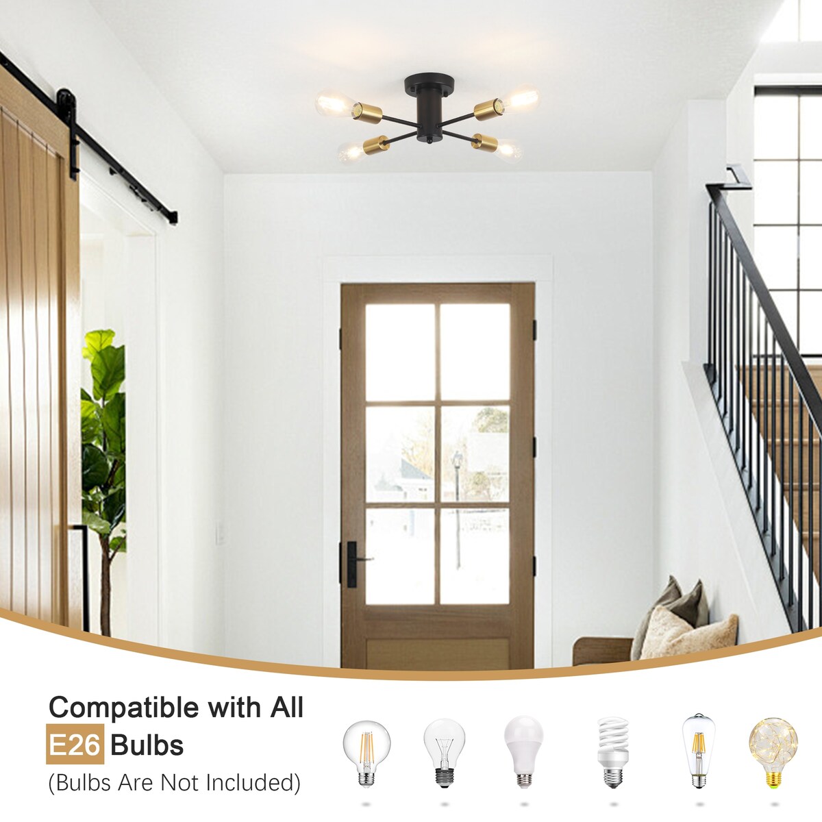 Lampada da soffitto industriale a 4 luci con montaggio a semi-incasso per cucina, sala da pranzo, camera da letto, studio, soggiorno - N/D