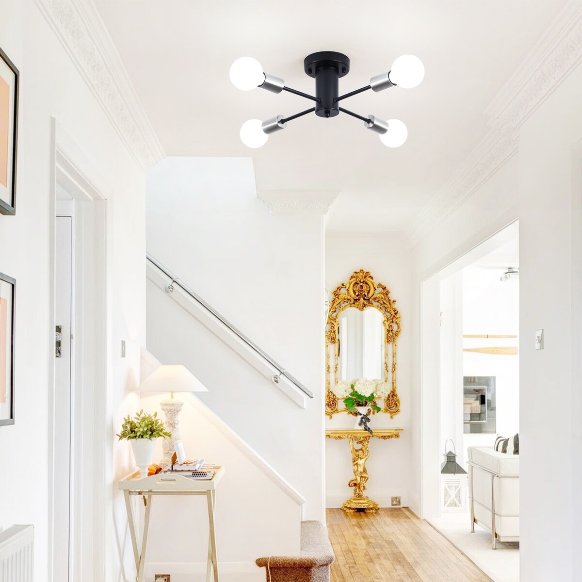 Lampada da soffitto industriale a 4 luci con montaggio a semi-incasso per cucina, sala da pranzo, camera da letto, studio, soggiorno - N/D