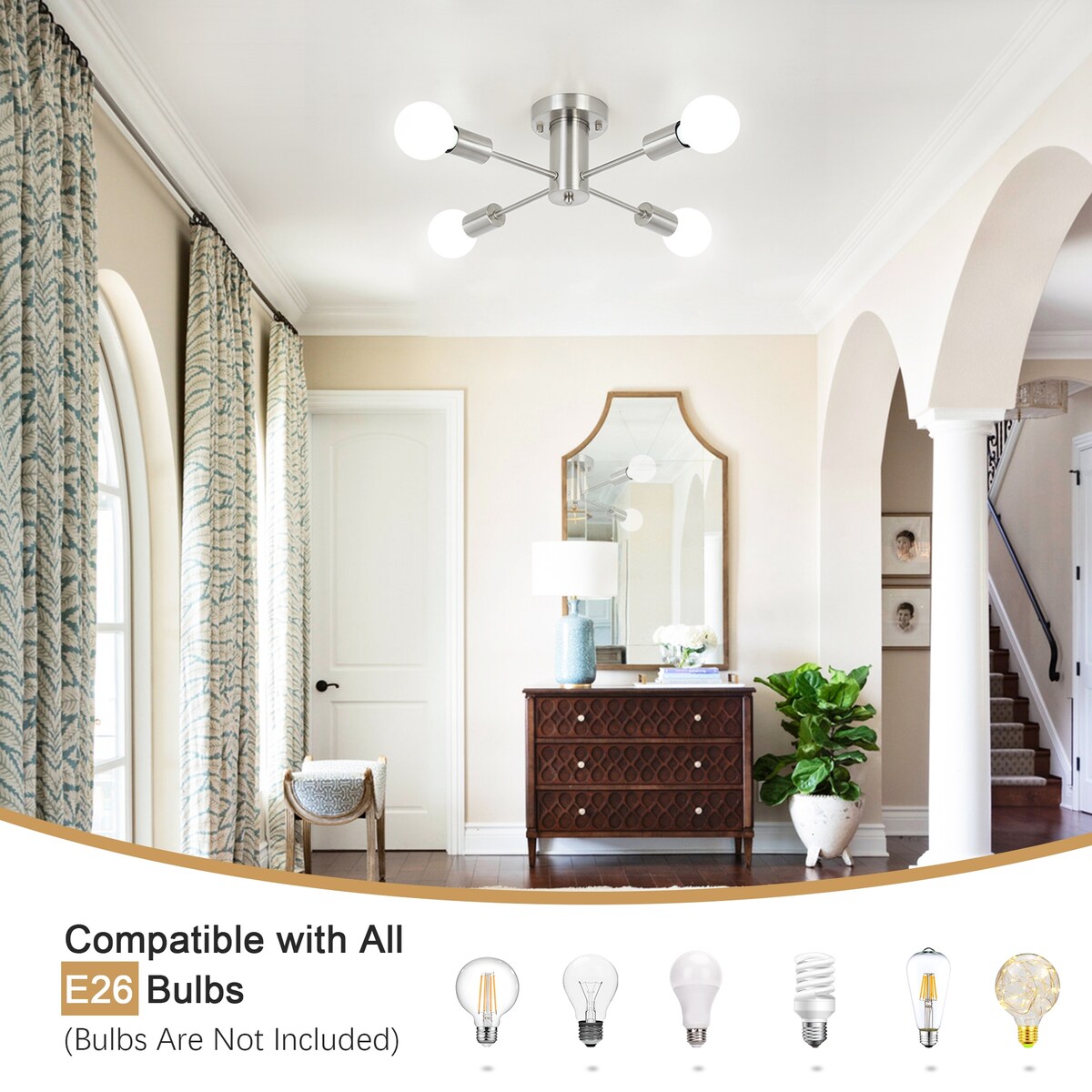 Lampada da soffitto industriale a 4 luci con montaggio a semi-incasso per cucina, sala da pranzo, camera da letto, studio, soggiorno - N/D