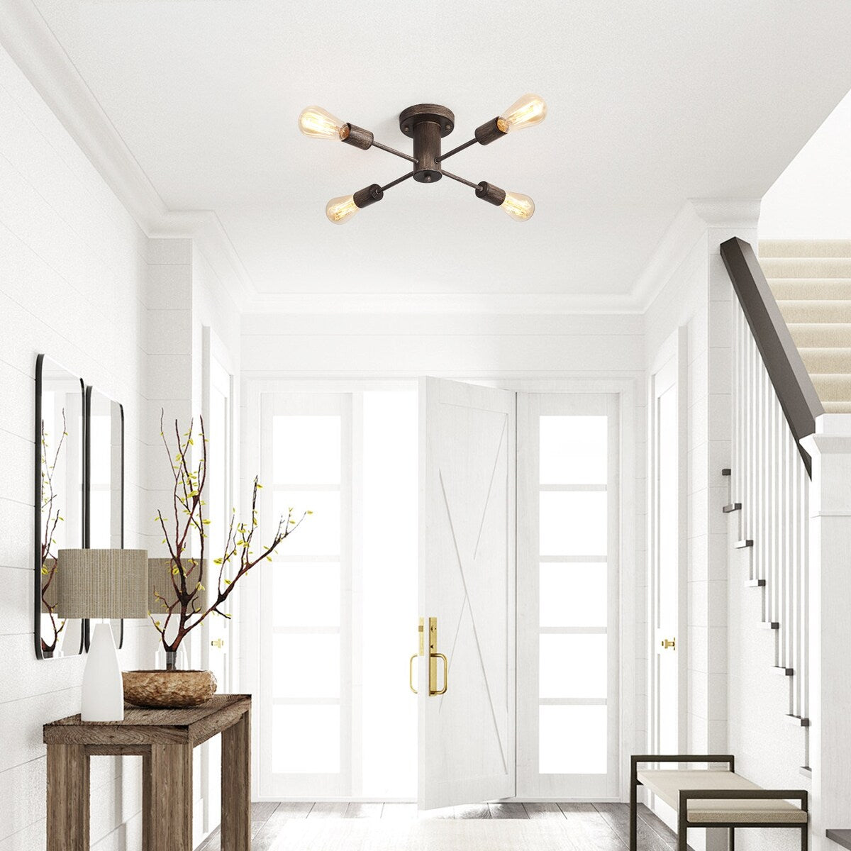 Lampada da soffitto industriale a 4 luci con montaggio a semi-incasso per cucina, sala da pranzo, camera da letto, studio, soggiorno - N/D