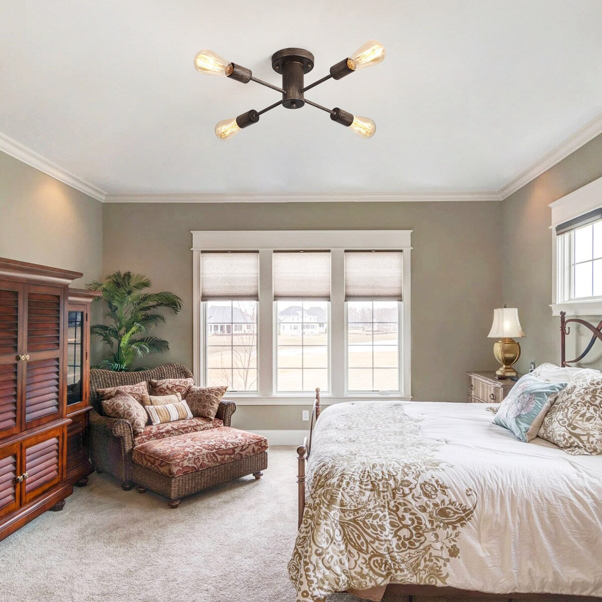 Lampada da soffitto industriale a 4 luci con montaggio a semi-incasso per cucina, sala da pranzo, camera da letto, studio, soggiorno - N/D