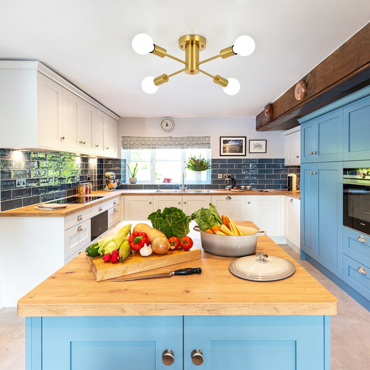 Lampada da soffitto industriale a 4 luci con montaggio a semi-incasso per cucina, sala da pranzo, camera da letto, studio, soggiorno - N/D