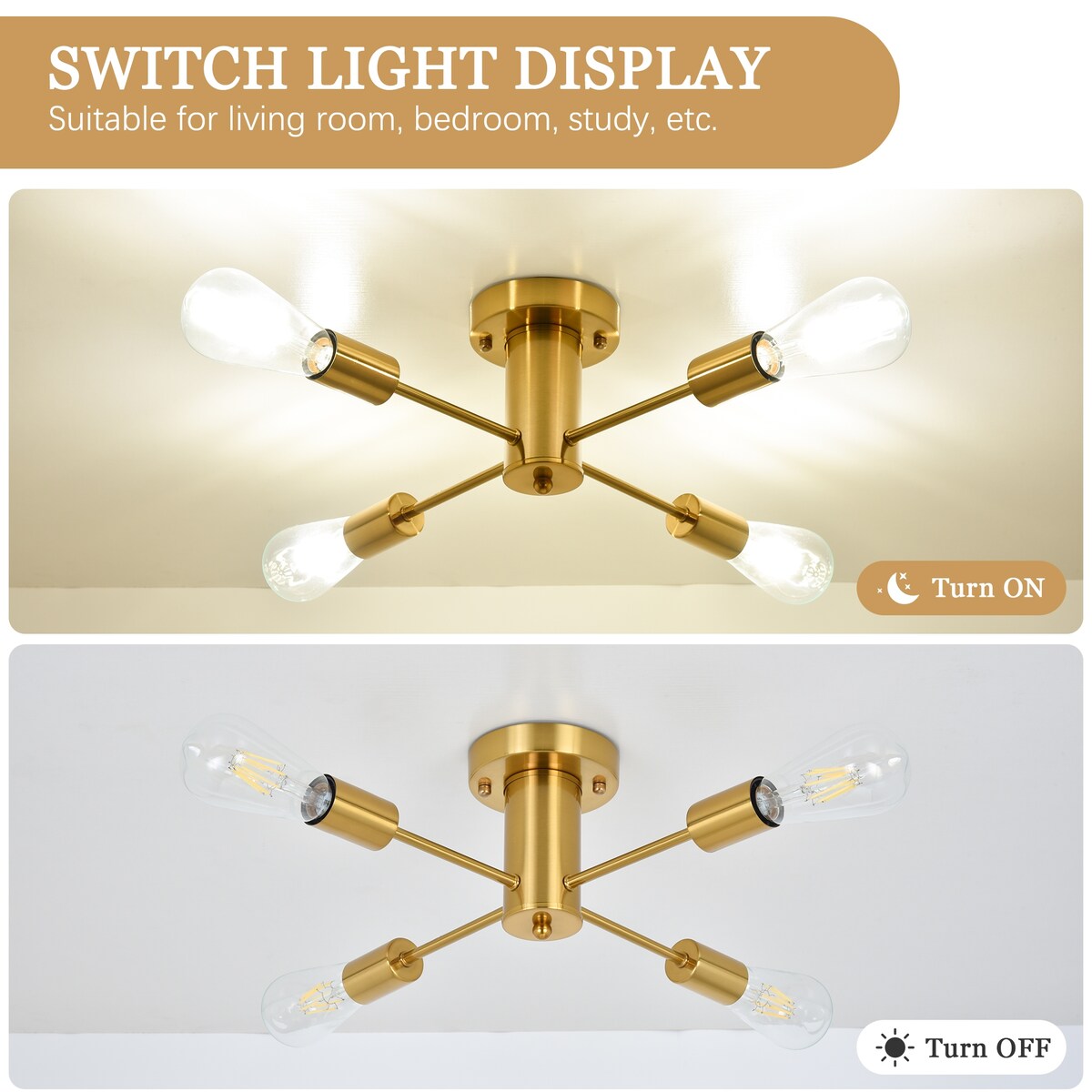 Lampada da soffitto industriale a 4 luci con montaggio a semi-incasso per cucina, sala da pranzo, camera da letto, studio, soggiorno - N/D