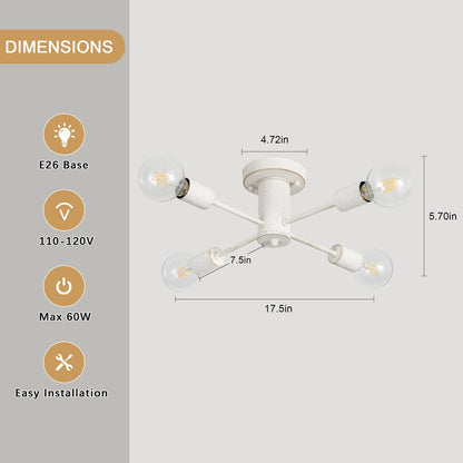 Lampada da soffitto industriale a 4 luci con montaggio a semi-incasso per cucina, sala da pranzo, camera da letto, studio, soggiorno - N/D