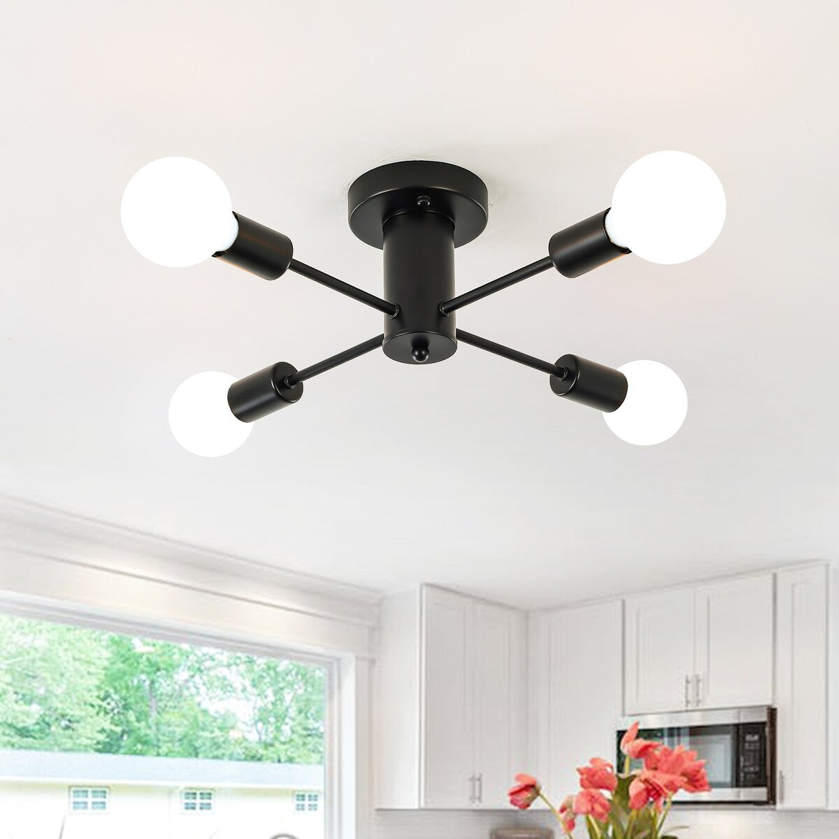 Lampada da soffitto industriale a 4 luci con montaggio a semi-incasso per cucina, sala da pranzo, camera da letto, studio, soggiorno - N/D