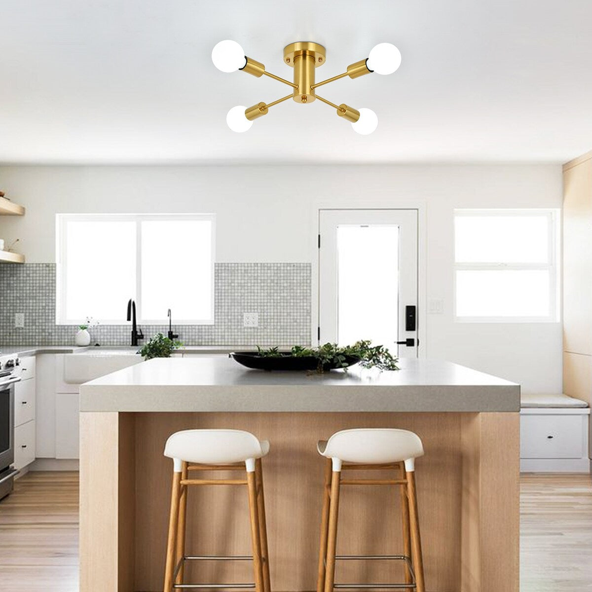 Lampada da soffitto industriale a 4 luci con montaggio a semi-incasso per cucina, sala da pranzo, camera da letto, studio, soggiorno - N/D