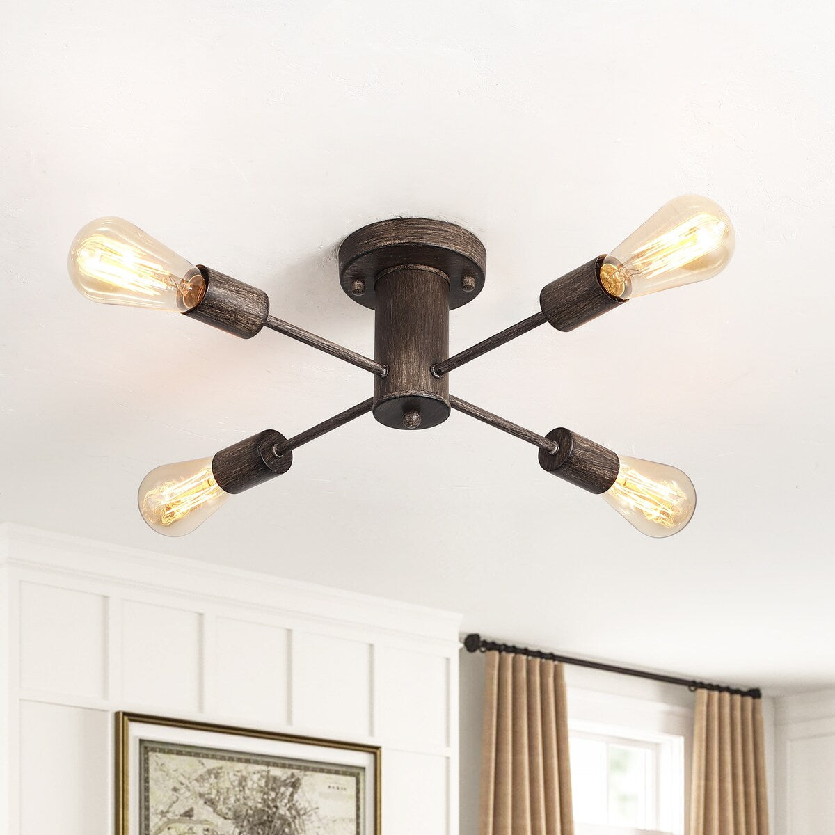 Lampada da soffitto industriale a 4 luci con montaggio a semi-incasso per cucina, sala da pranzo, camera da letto, studio, soggiorno - N/D