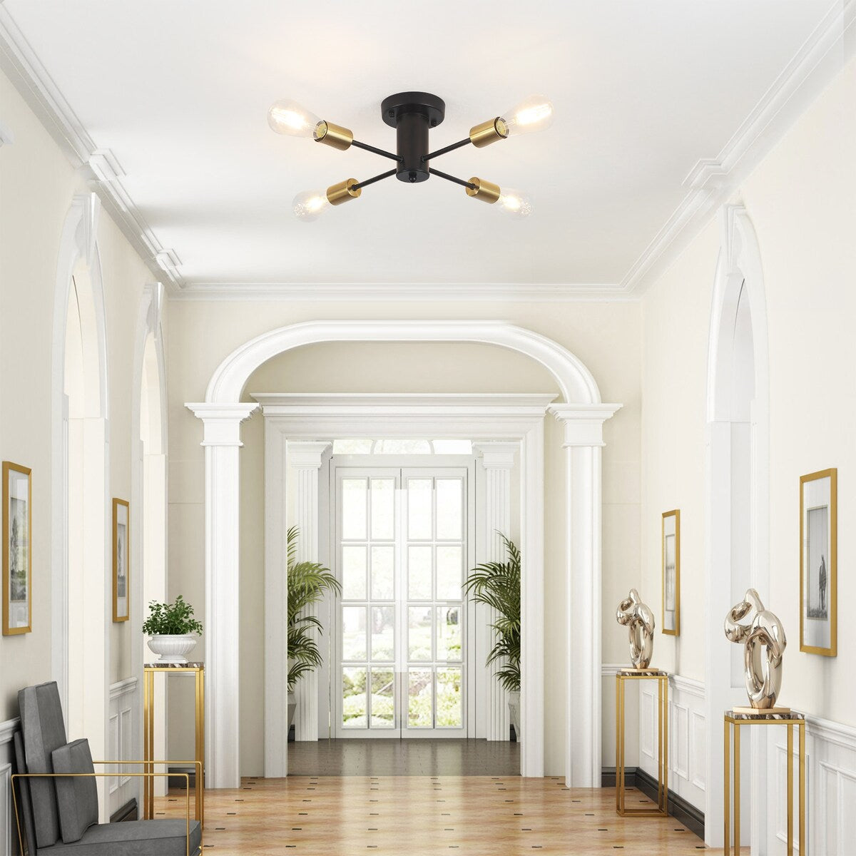 Lampada da soffitto industriale a 4 luci con montaggio a semi-incasso per cucina, sala da pranzo, camera da letto, studio, soggiorno - N/D