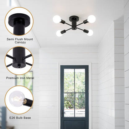 Lampada da soffitto industriale a 4 luci con montaggio a semi-incasso per cucina, sala da pranzo, camera da letto, studio, soggiorno - N/D