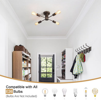 Lampada da soffitto industriale a 4 luci con montaggio a semi-incasso per cucina, sala da pranzo, camera da letto, studio, soggiorno - N/D