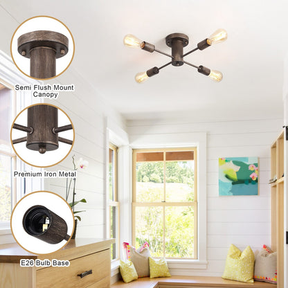 Lampada da soffitto industriale a 4 luci con montaggio a semi-incasso per cucina, sala da pranzo, camera da letto, studio, soggiorno - N/D