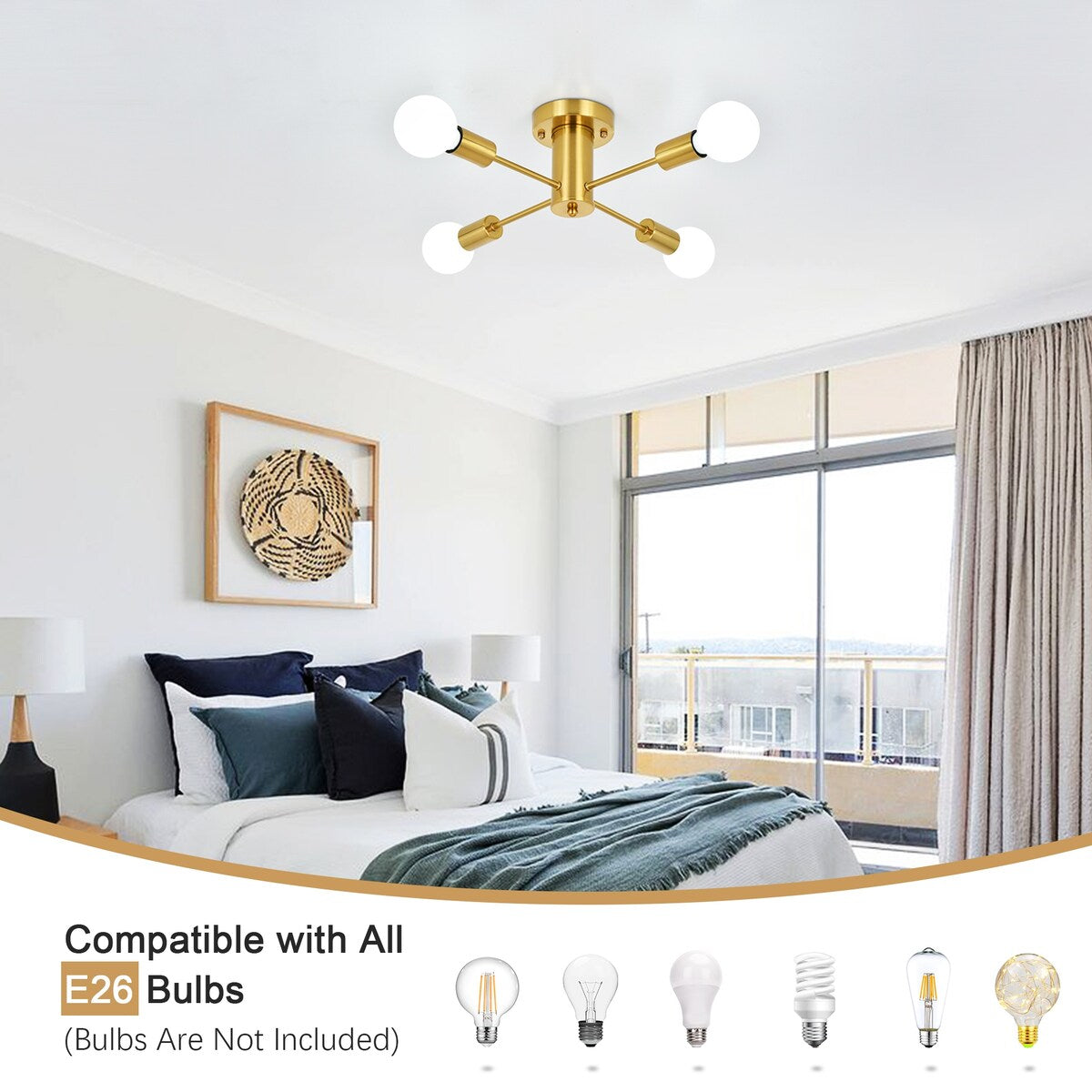 Lampada da soffitto industriale a 4 luci con montaggio a semi-incasso per cucina, sala da pranzo, camera da letto, studio, soggiorno - N/D