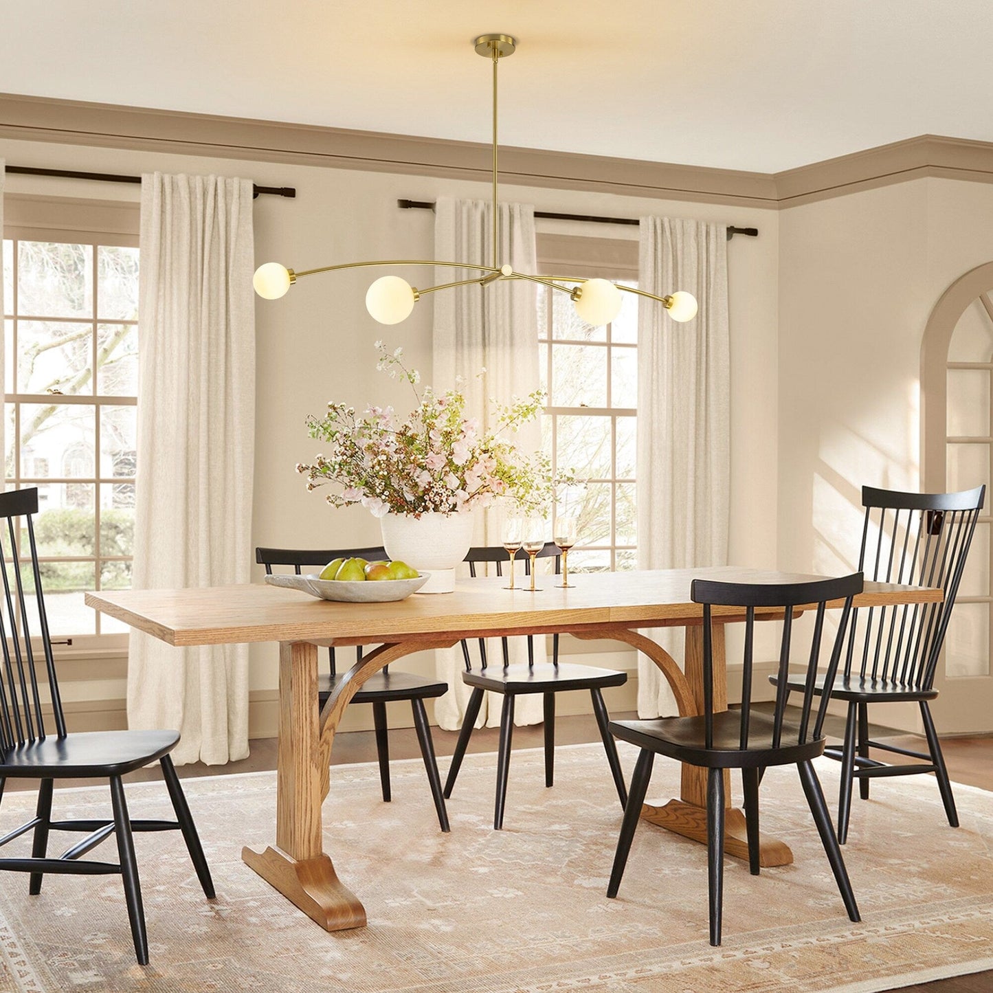 Lampada a sospensione lineare moderna Sputnik a 4 luci color oro/luce per sala da pranzo - 51,18 pollici di larghezza x 11,02 pollici di profondità x 5,91 pollici di altezza