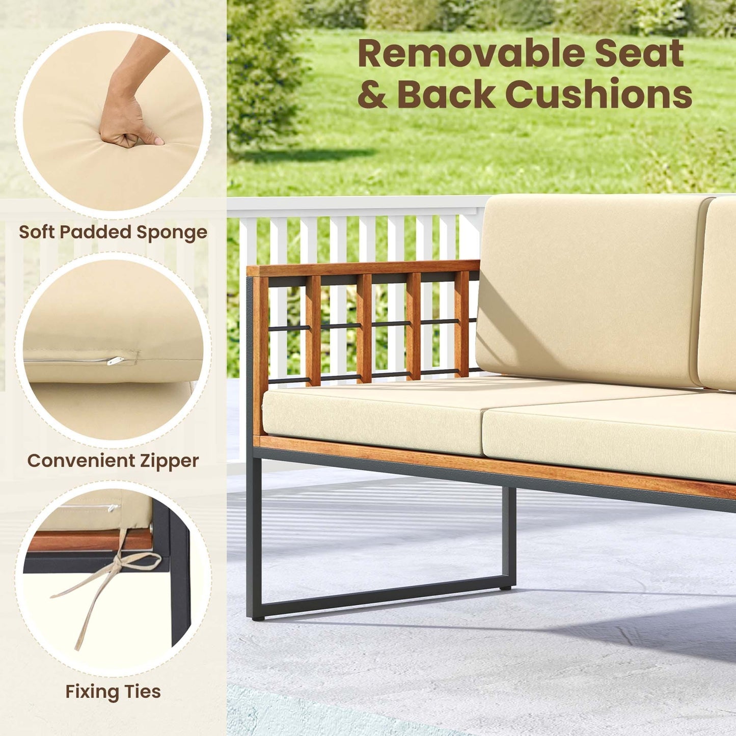 Set di 4 mobili da esterno in legno con morbidi cuscini