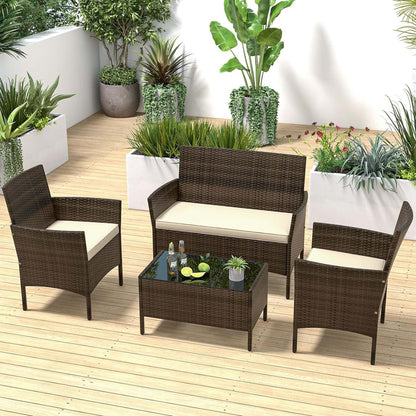 Set da conversazione in rattan da esterno, 4 pezzi, set di mobili da giardino in vimini