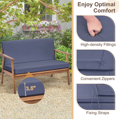 Set da conversazione da giardino con divano e tavolino in legno di acacia da 4 pezzi con cuscini