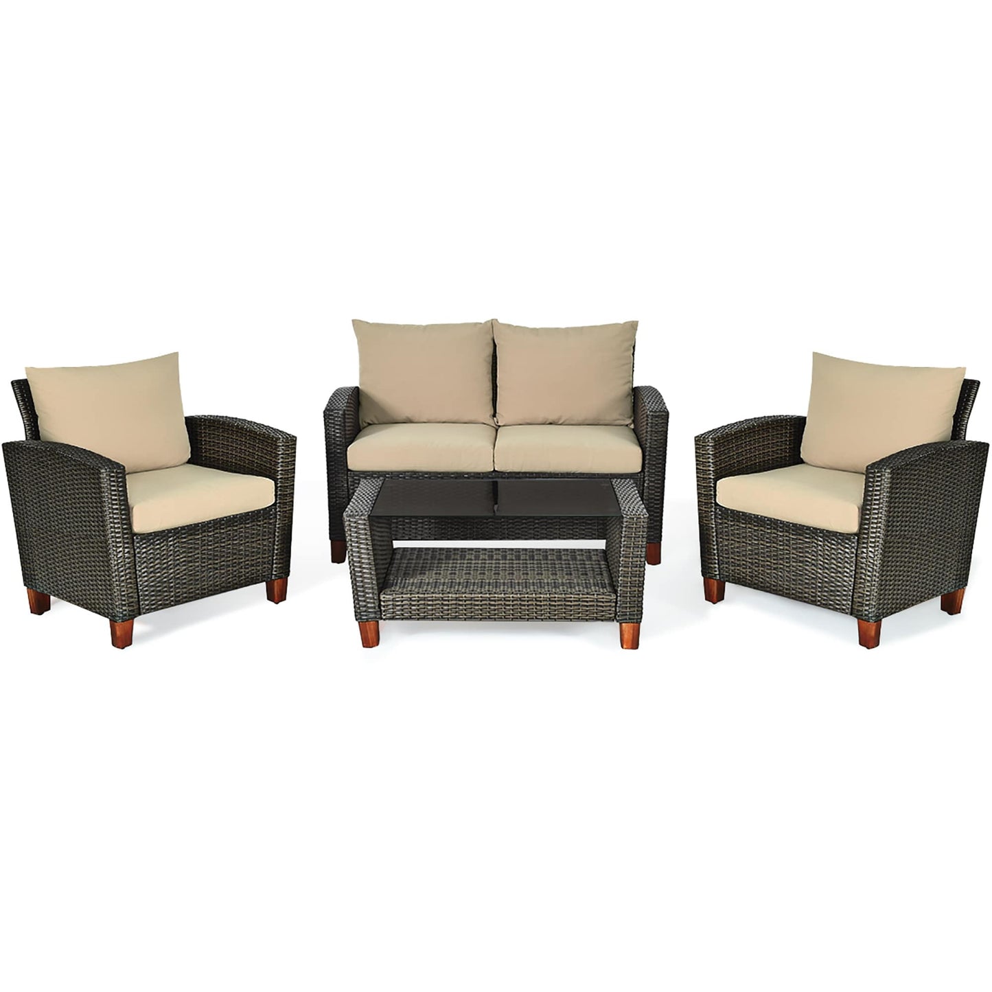 Set di 4 mobili da giardino in rattan e vimini per esterni