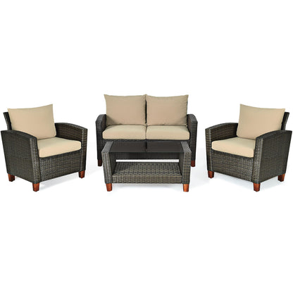 Set di 4 mobili da giardino in rattan e vimini per esterni