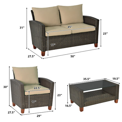 Set di 4 mobili da giardino in rattan e vimini per esterni