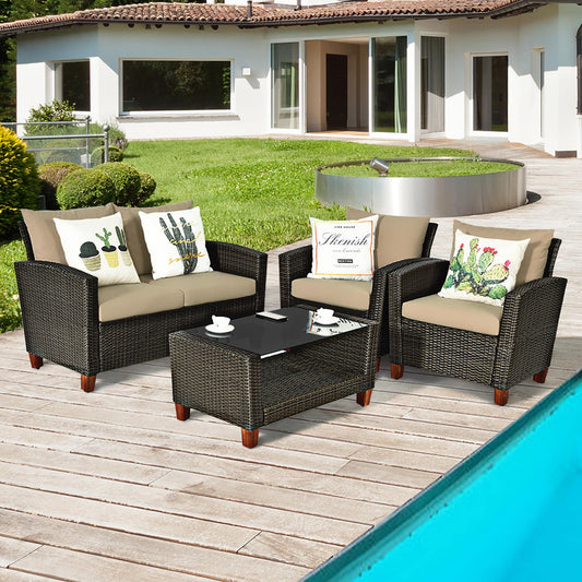 Set di 4 mobili da giardino in rattan e vimini per esterni