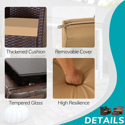 Set da conversazione in vimini per patio, 4 pezzi, divano, sedia e seduta in rattan