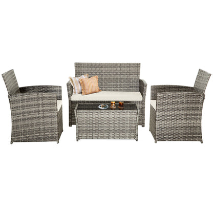 Set da conversazione in vimini per patio, 4 pezzi, divano, sedia e seduta in rattan