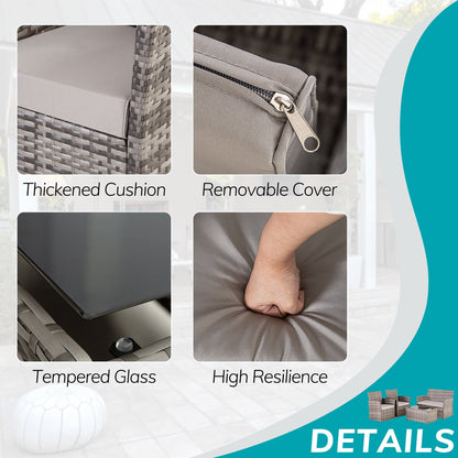 Set da conversazione in vimini per patio, 4 pezzi, divano, sedia e seduta in rattan