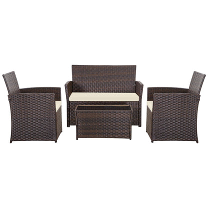 Set da conversazione in vimini per patio, 4 pezzi, divano, sedia e seduta in rattan