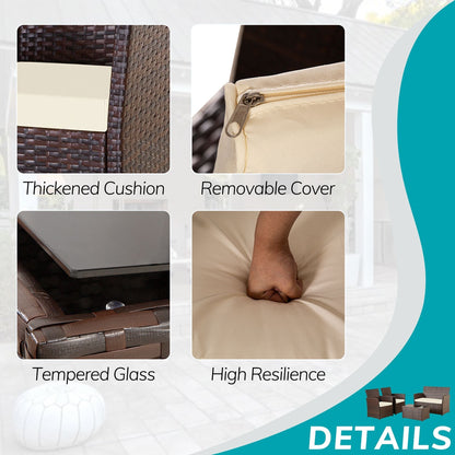 Set da conversazione in vimini per patio, 4 pezzi, divano, sedia e seduta in rattan