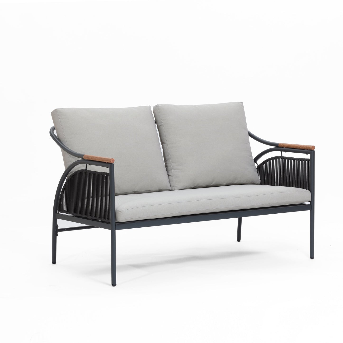 Set di mobili da esterno per patio in ferro grigio scuro da 4 pezzi con cuscini rimovibili