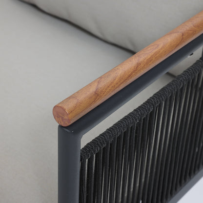 Set di mobili da esterno per patio in ferro grigio scuro da 4 pezzi con cuscini rimovibili