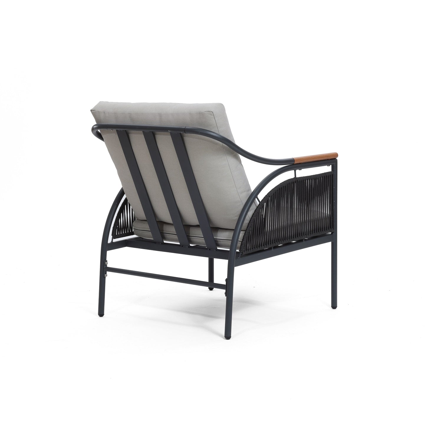 Set di mobili da esterno per patio in ferro grigio scuro da 4 pezzi con cuscini rimovibili