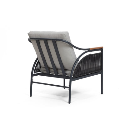 Set di mobili da esterno per patio in ferro grigio scuro da 4 pezzi con cuscini rimovibili