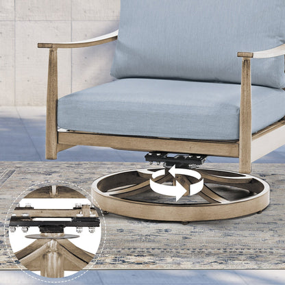 Set da conversazione in alluminio per 4 persone con 2 sedie girevoli, divano a due posti e tavolino da caffè