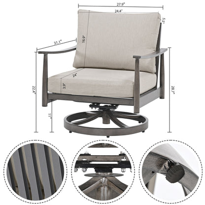 Set da conversazione in alluminio per 4 persone con 2 sedie girevoli, divano a due posti e tavolino da caffè