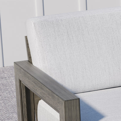 Set da conversazione in alluminio per 4 persone con sedie girevoli, struttura dipinta a mano e cuscini