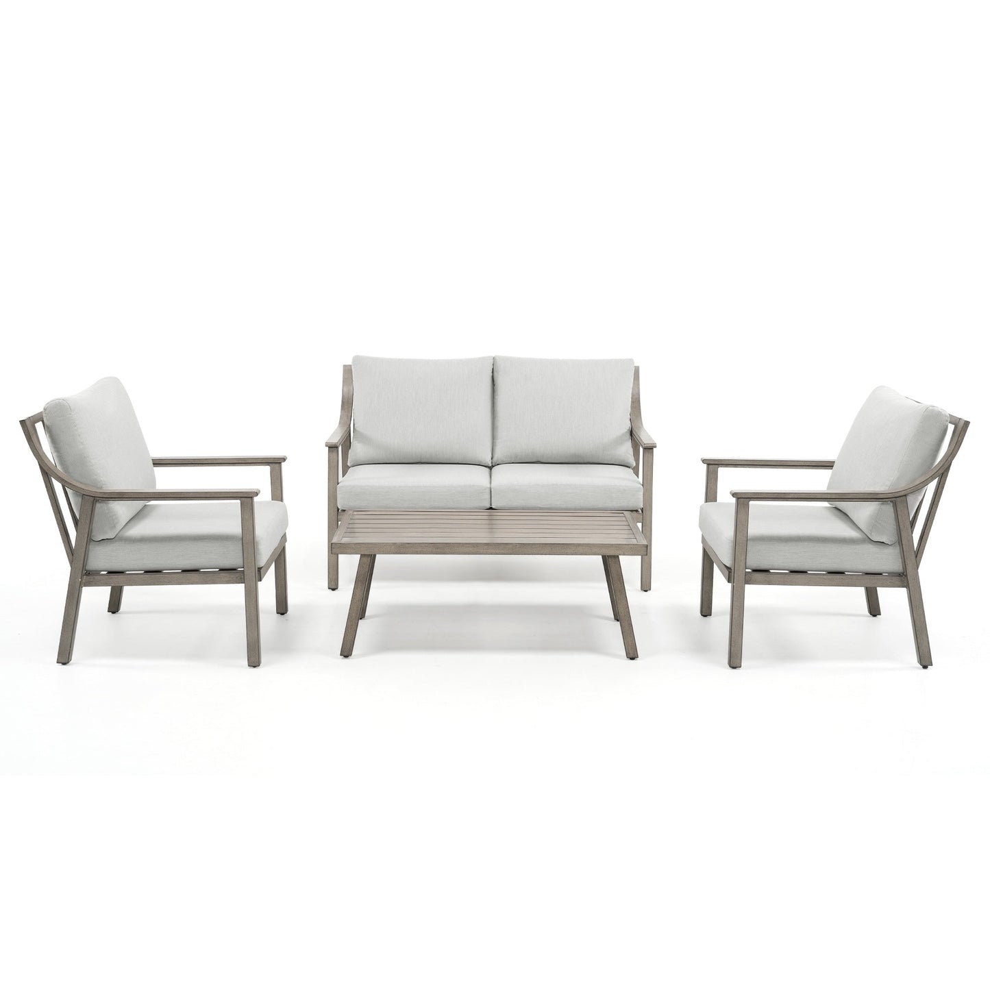 Set da conversazione in alluminio da 4 pezzi con tavolino e cuscini