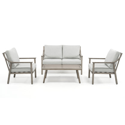 Set da conversazione in alluminio da 4 pezzi con tavolino e cuscini